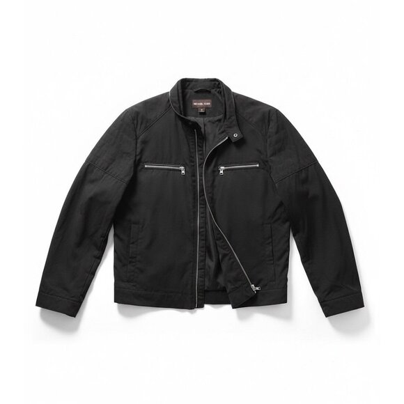 Michael Kors MK Black Moto Racer Jacket Quilted Shoulder Full Zip Mens Sz M - Picture 2 of 5